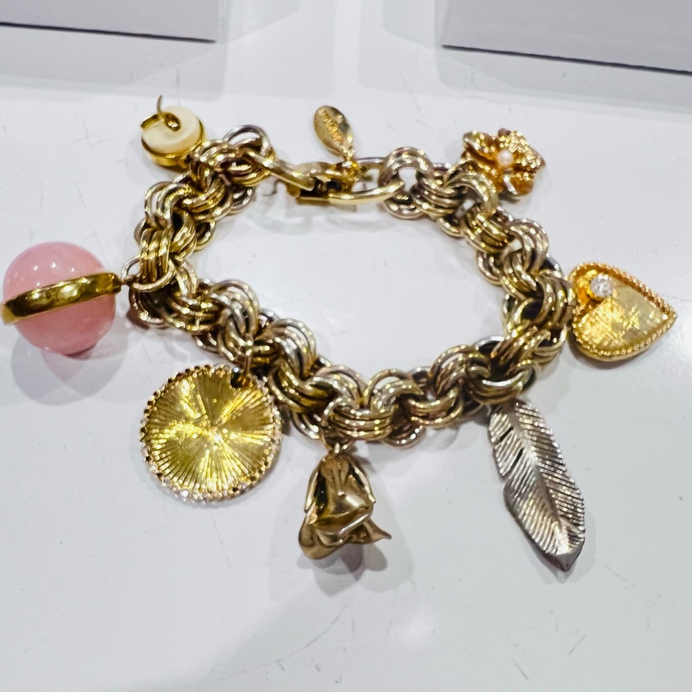 Ann Taylor Gold and Pink Mixed-Metal Charm Bracelet
